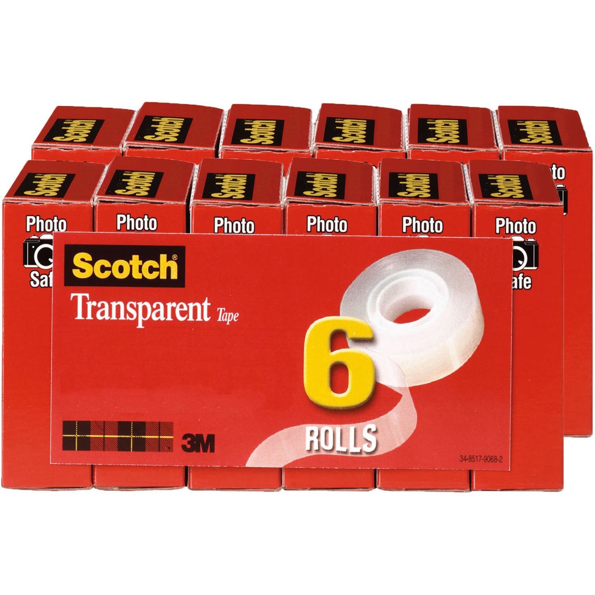 scotch-transparent-tape-3-4w-36-yd-length-x-075-width-1-core-stain-resistant-moisture-resistant-long-lasting-for-wrapping-sealing-mending-label-protection-12-bundle-clear_mmm6006pkbd - 1