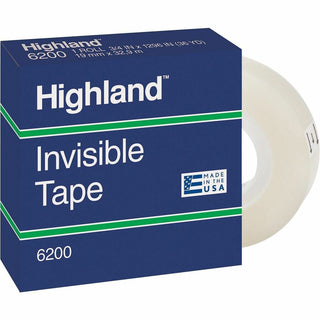 Highland 3/4"W Matte-finish Invisible Tape - 27.78 yd Length x 0.75" Width - 1" Core - For Mending, Holding, Splicing - 12 / Bundle - Matte - Clear