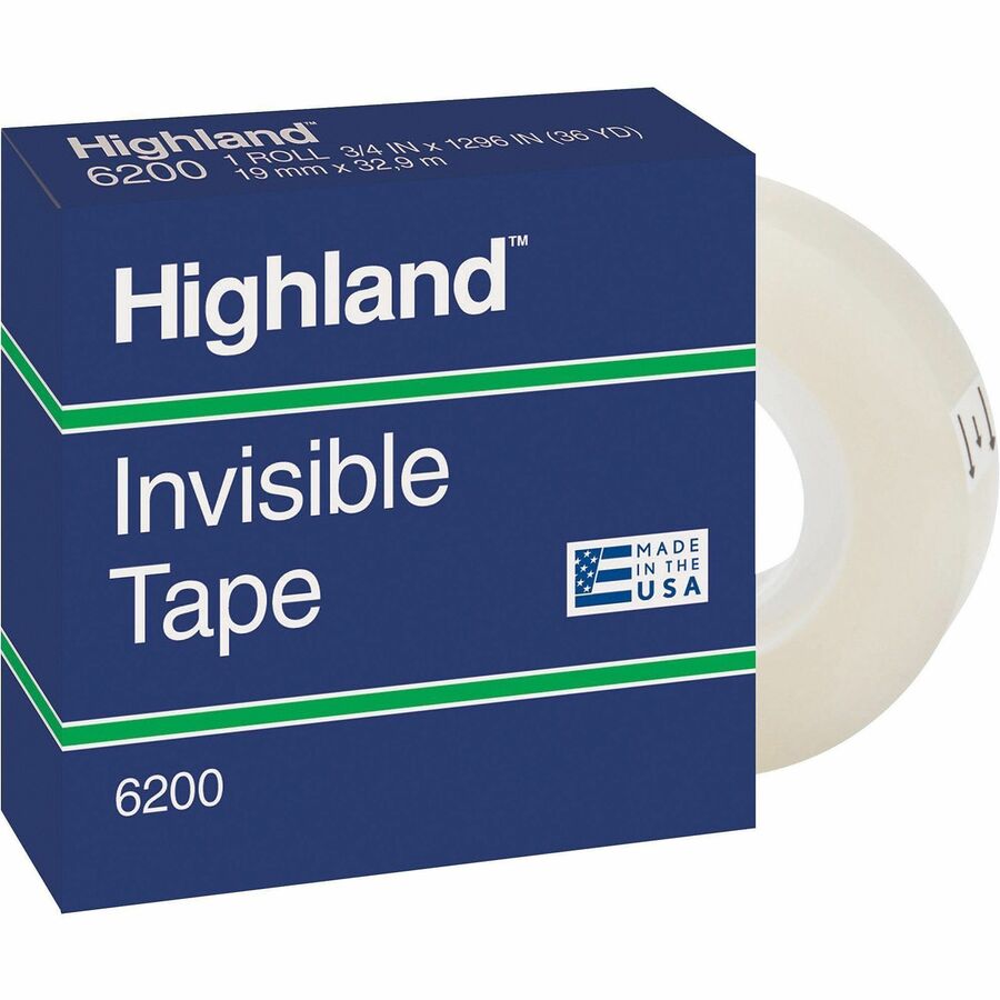 Highland 3/4"W Matte-finish Invisible Tape - 27.78 yd Length x 0.75" Width - 1" Core - For Mending, Holding, Splicing - 12 / Bundle - Matte - Clear