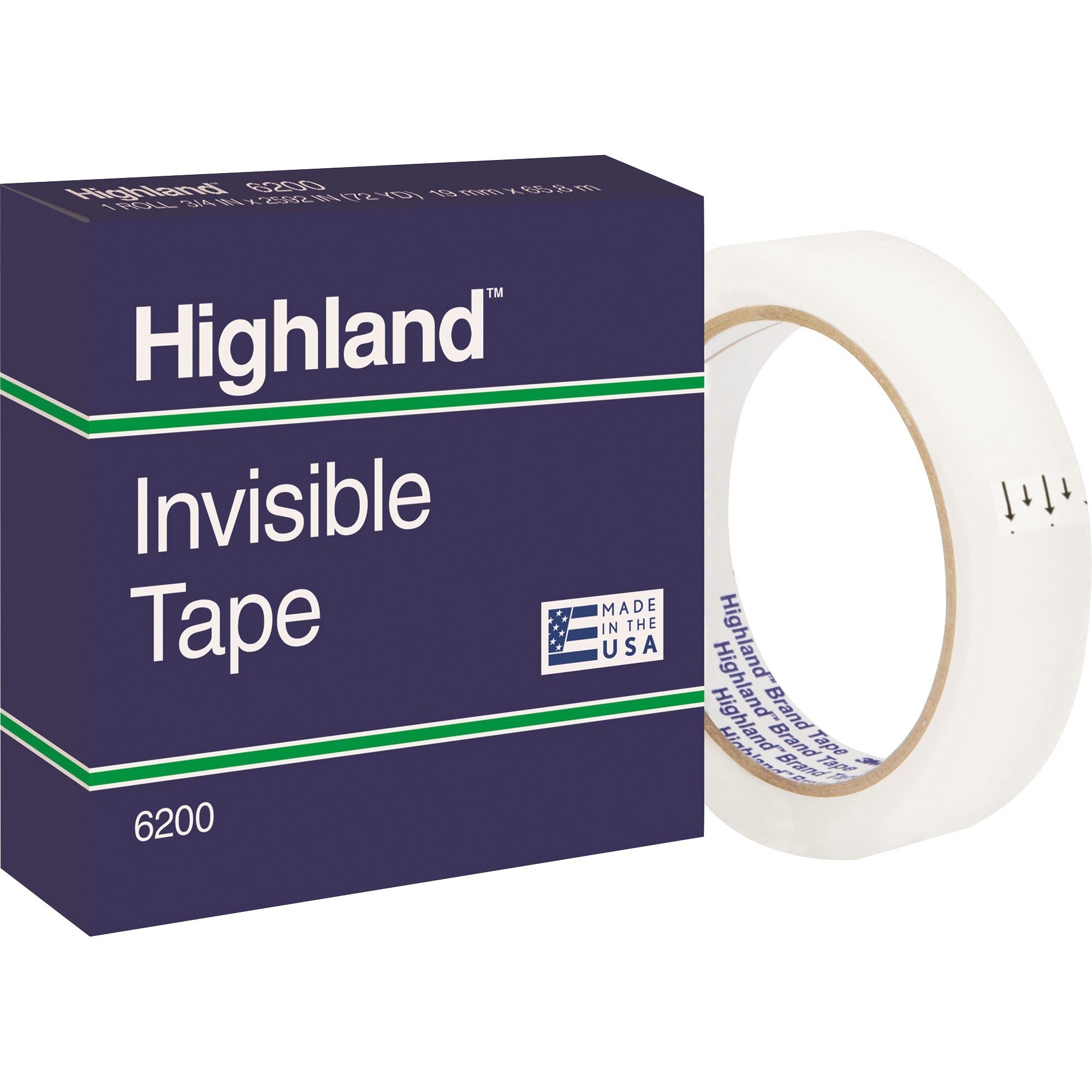 Highland 3/4"W Matte-finish Invisible Tape - 72 yd Length x 0.75" Width - 3" Core - For Mending, Holding, Splicing - 12 / Pack - Matte - Clear - 1