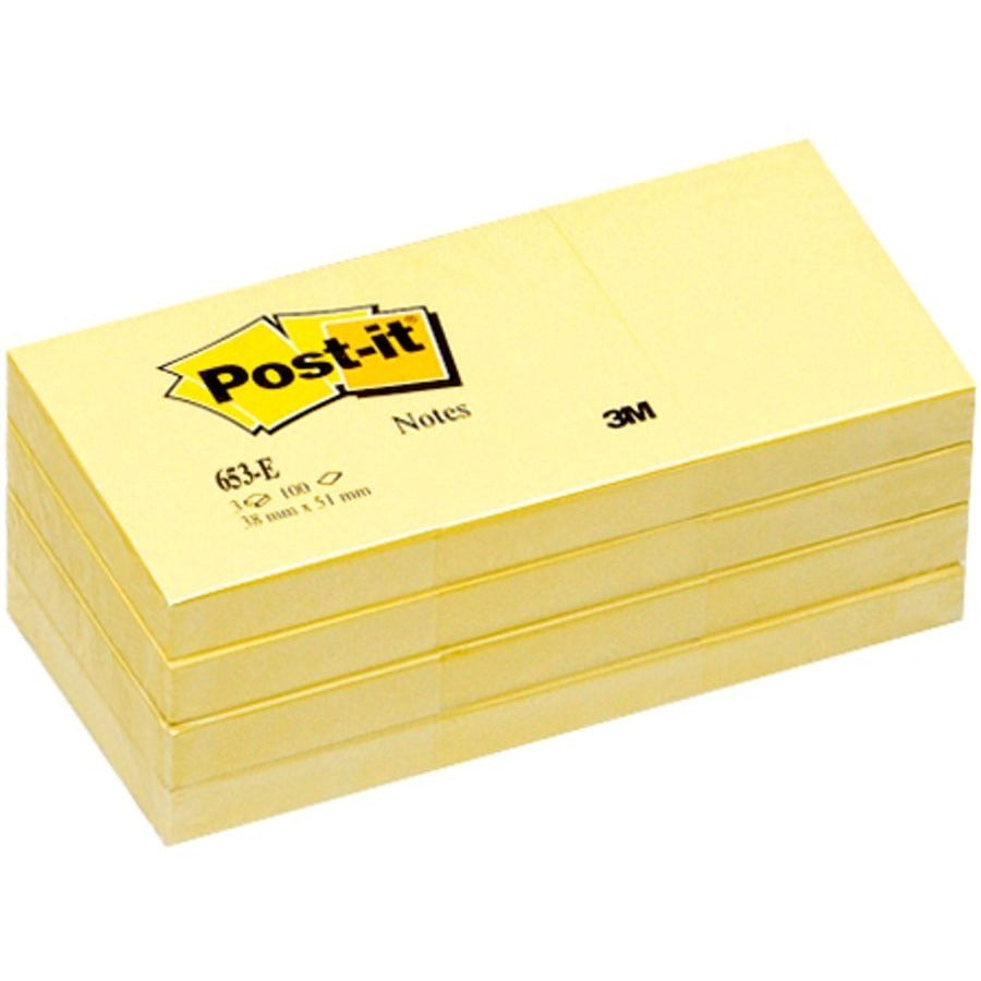 Post-it Notes Original Notepads - 1.38" x 1.88" - Rectangle - 100 Sheets per Pad - Unruled - Canary Yellow - Paper - Self-adhesive, Repositionable - 24 / Bundle
