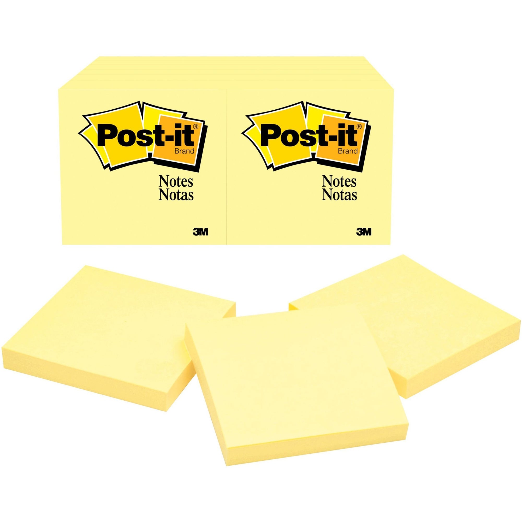 Post-it Notes Original Notepads - 3" x 3" - Square - 100 Sheets per Pad - Unruled - Canary Yellow - Paper - Self-adhesive, Repositionable - 24 / Bundle