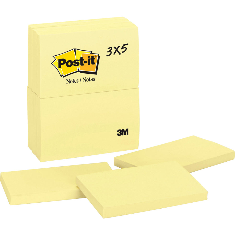 post-it-notes-original-notepads-3-x-5-rectangle-100-sheets-per-pad-unruled-canary-yellow-paper-self-adhesive-repositionable-24-bundle_mmm655ywbd - 3