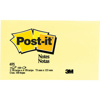 Post-it Notes Original Notepads - 3" x 5" - Rectangle - 100 Sheets per Pad - Unruled - Canary Yellow - Paper - Self-adhesive, Repositionable - 24 / Bundle