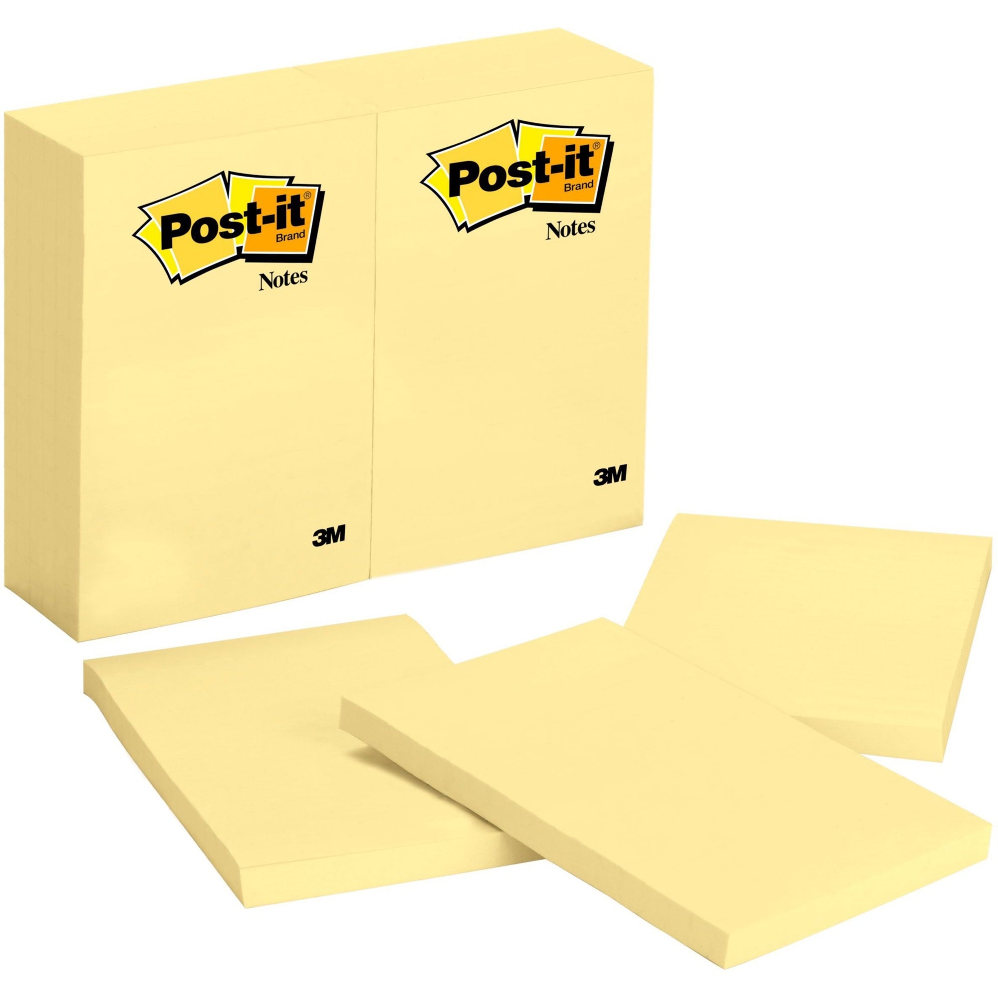 Post-it Notes Original Notepads - 4" x 6" - Rectangle - 100 Sheets per Pad - Unruled - Canary Yellow - Paper - Self-adhesive, Repositionable - 24 / Bundle