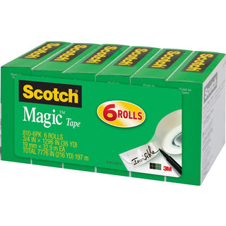 Scotch 3/4"W Magic Tape - 36 yd Length x 0.75" Width - 1" Core - Split Resistant, Tear Resistant - For Mending, Splicing - 12 / Bundle - Matte - Clear