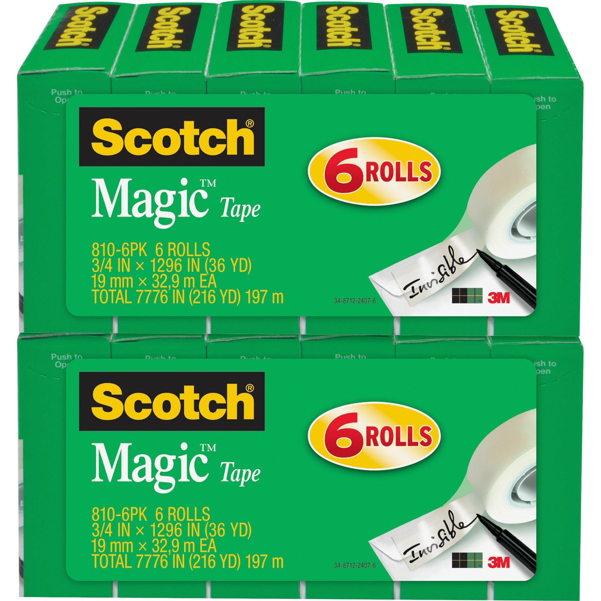 scotch-3-4w-magic-tape-36-yd-length-x-075-width-1-core-split-resistant-tear-resistant-for-mending-splicing-12-bundle-matte-clear_mmm8106pkbd - 1