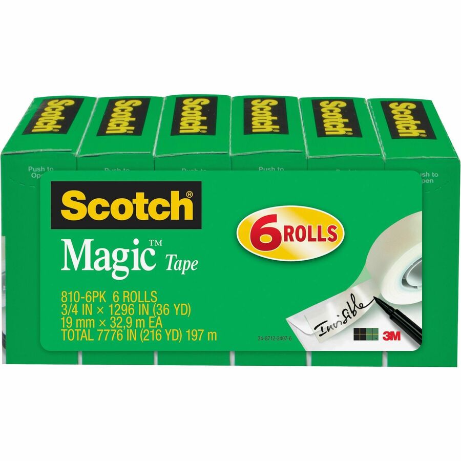 Scotch 3/4"W Magic Tape - 36 yd Length x 0.75" Width - 1" Core - Split Resistant, Tear Resistant - For Mending, Splicing - 12 / Bundle - Matte - Clear