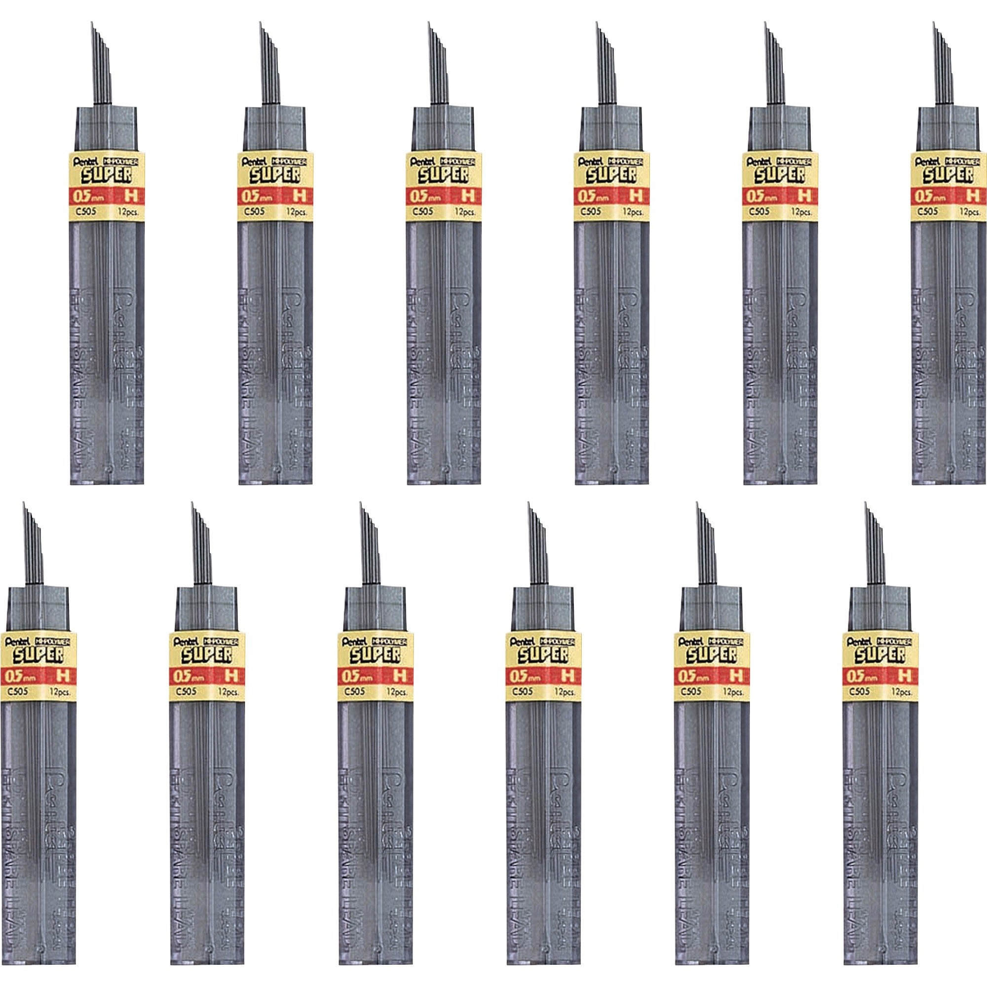 Pentel Super Hi-Polymer Leads - 0.5 mmFine Point - H - Black - 144 / Box