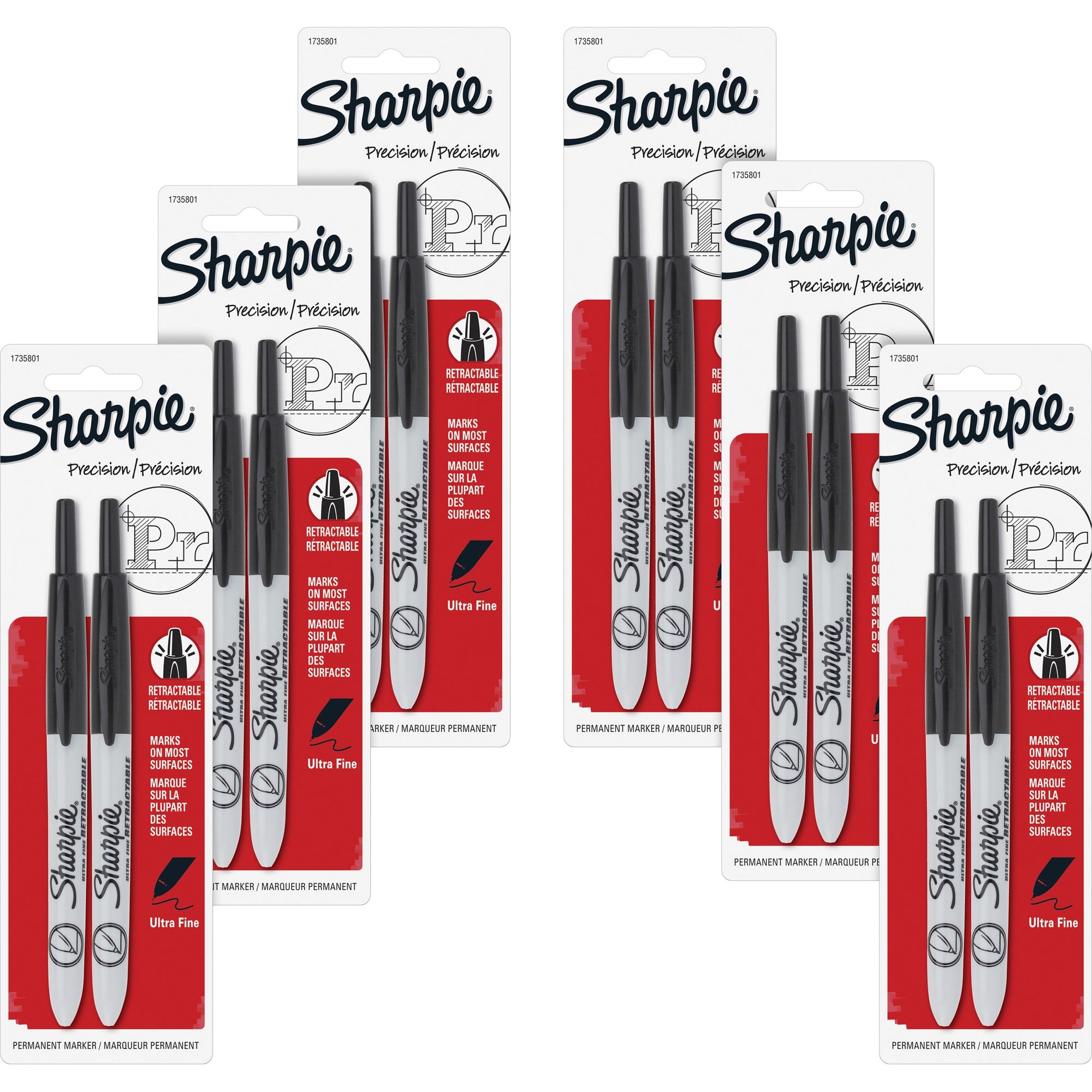 Sharpie Retractable Ultra-Fine Point Permanent Markers - Ultra Fine Marker Point - Retractable - Black - 12 / Box