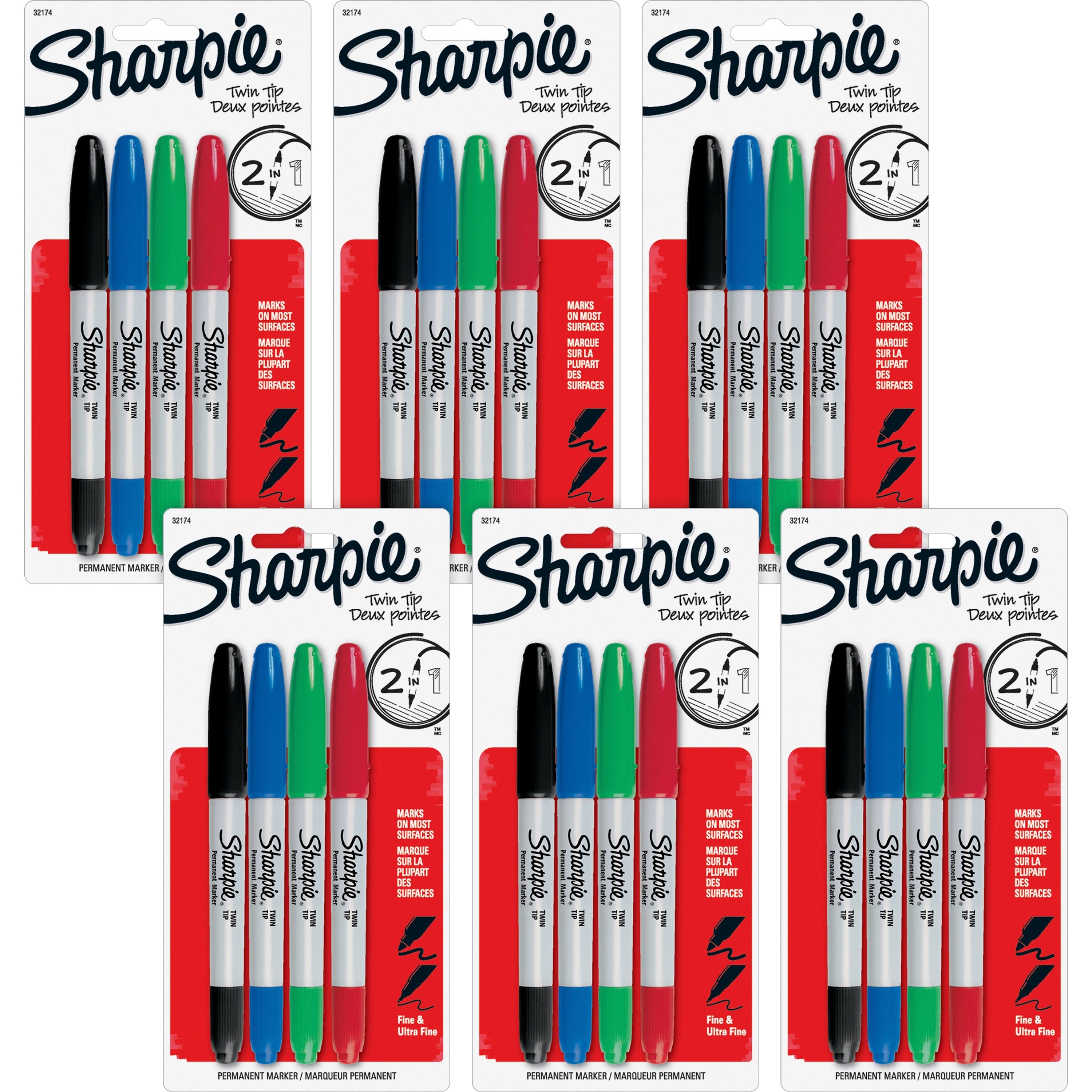 sharpie-twin-tip-permanent-markers-ultra-fine-fine-marker-point-03-mm-1-mm-marker-point-size-red-green-blue-black-alcohol-based-ink-24-bag_san32174ppbg - 1