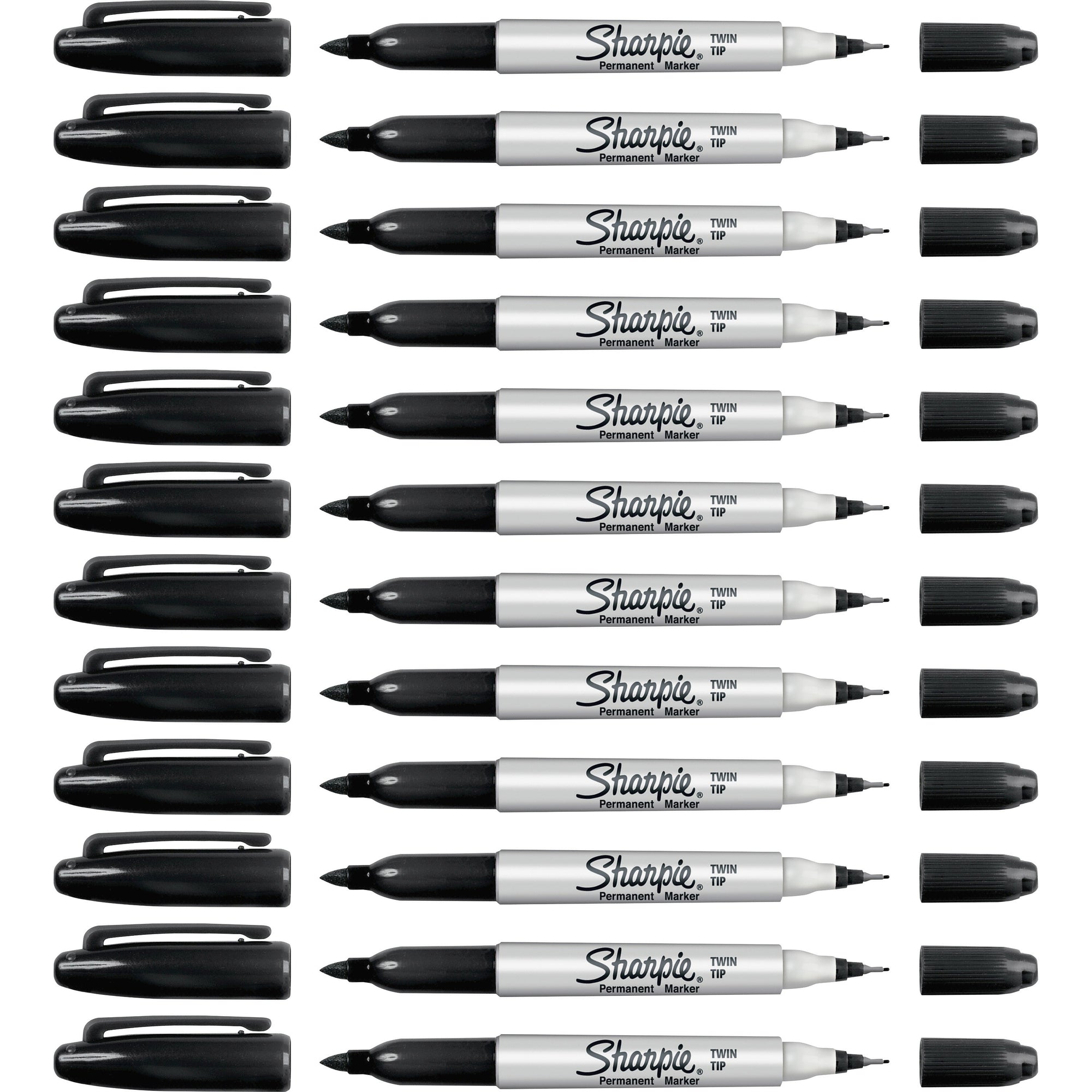Sharpie Twin Tip Permanent Markers - Ultra Fine, Fine Marker Point - Black Alcohol Based Ink - 12 / Box