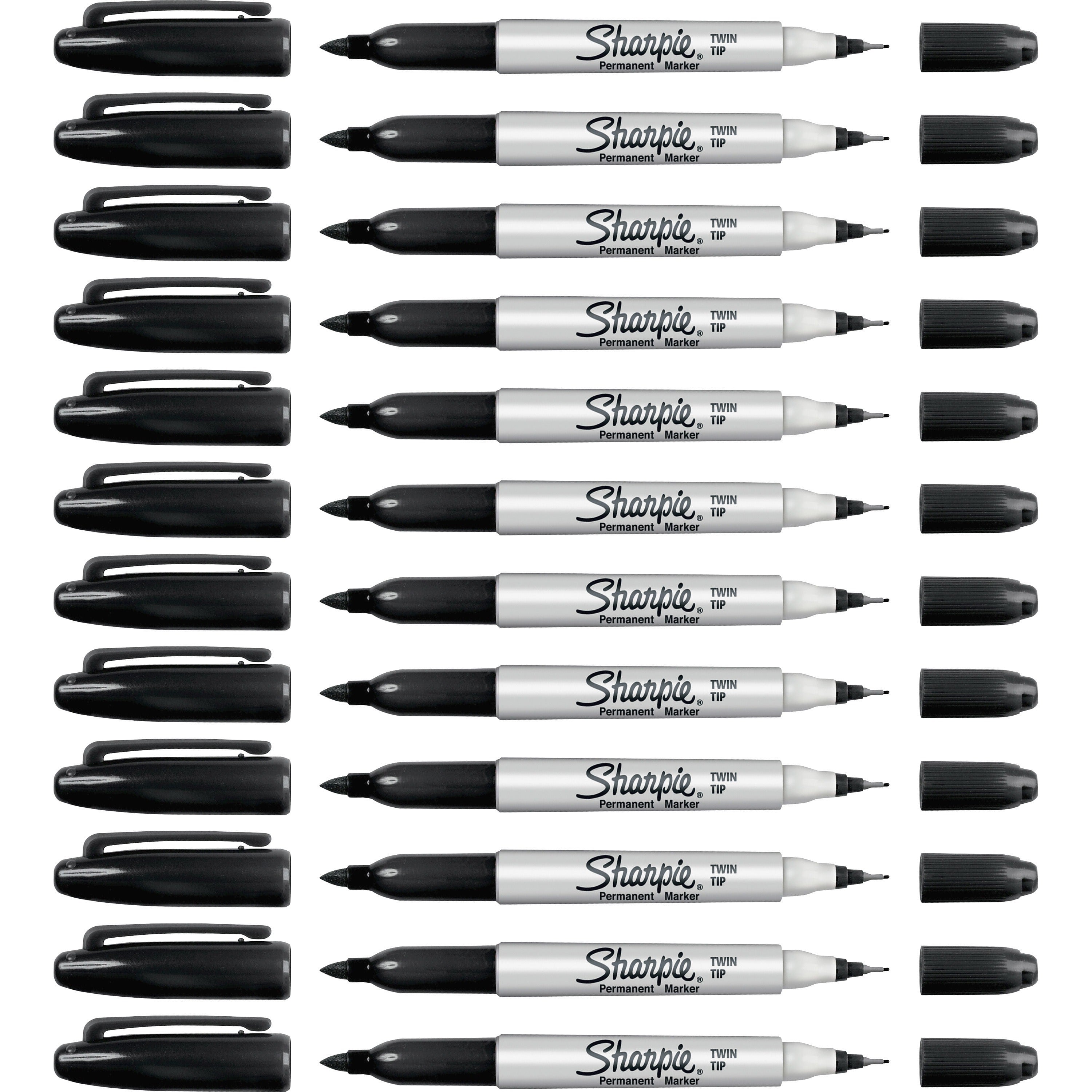 sharpie-twin-tip-permanent-markers-ultra-fine-fine-marker-point-black-alcohol-based-ink-12-box_san32201bx - 1