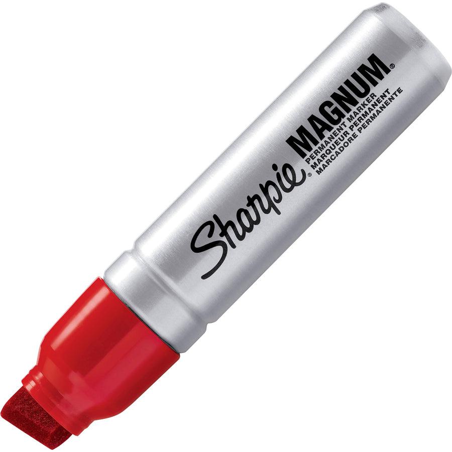 sharpie-magnum-permanent-marker-jumbo-marker-point-1587-mm-marker-point-size-chisel-marker-point-style-red-silver-plastic-barrel-felt-tip-12-box_san44002bx - 2