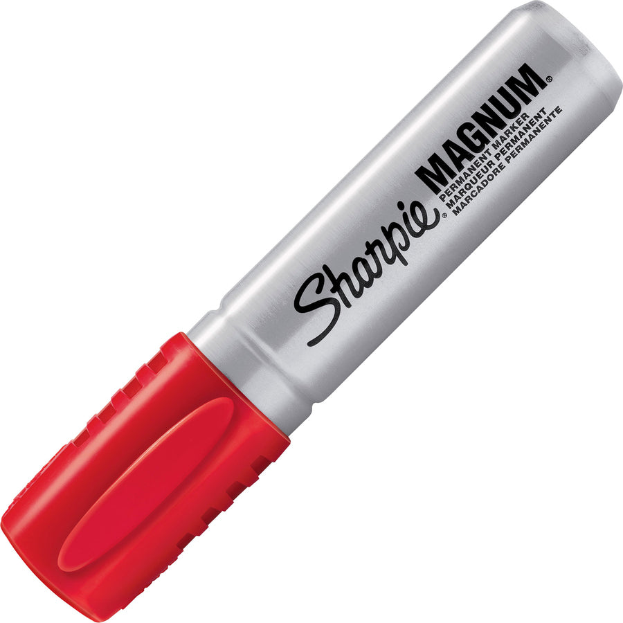 sharpie-magnum-permanent-marker-jumbo-marker-point-1587-mm-marker-point-size-chisel-marker-point-style-red-silver-plastic-barrel-felt-tip-12-box_san44002bx - 3