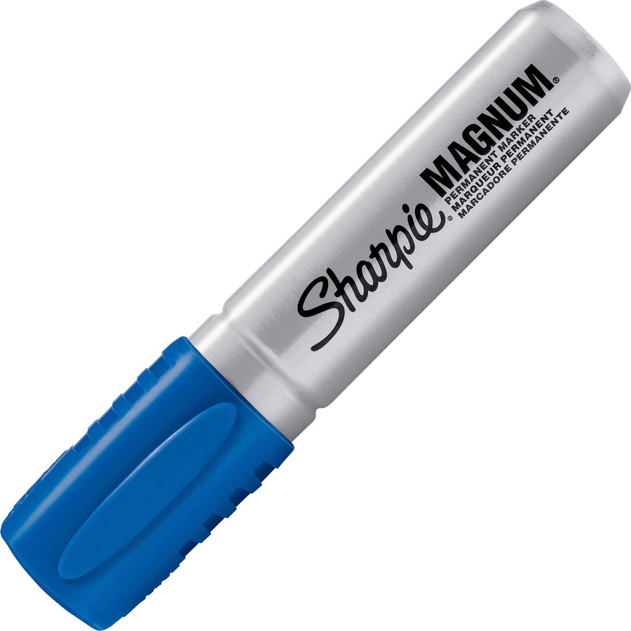 sharpie-magnum-permanent-marker-jumbo-marker-point-1587-mm-marker-point-size-chisel-marker-point-style-blue-silver-plastic-barrel-felt-tip-12-box_san44003bx - 3