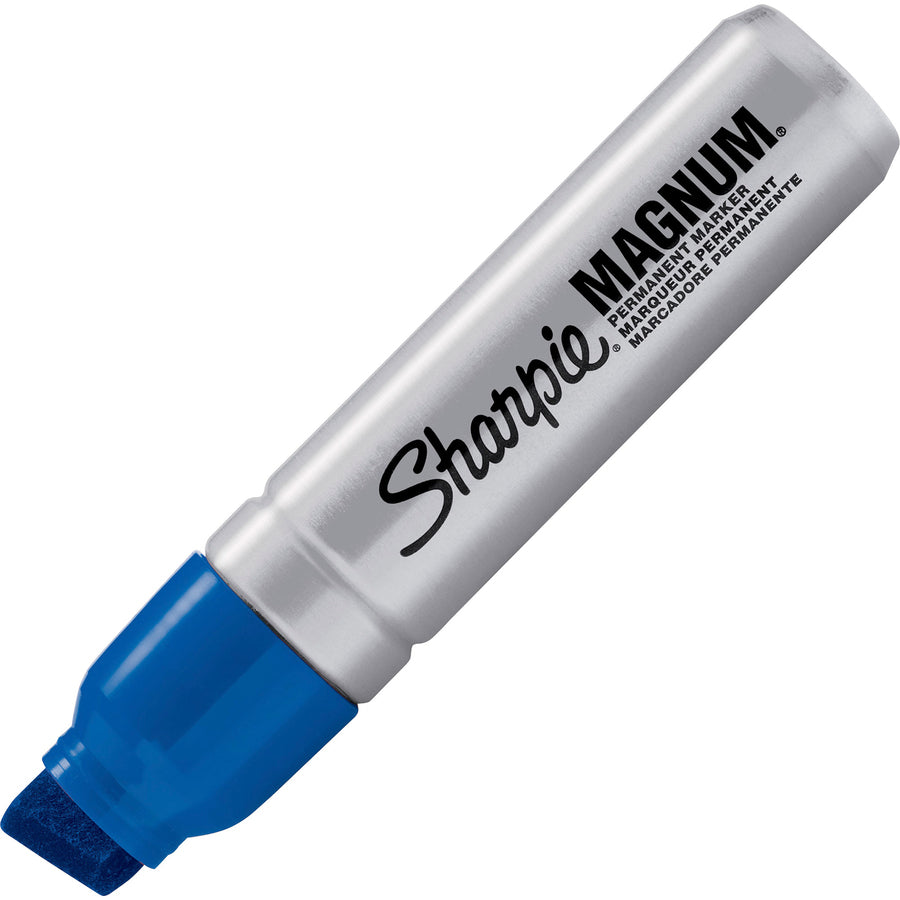 sharpie-magnum-permanent-marker-jumbo-marker-point-1587-mm-marker-point-size-chisel-marker-point-style-blue-silver-plastic-barrel-felt-tip-12-box_san44003bx - 2