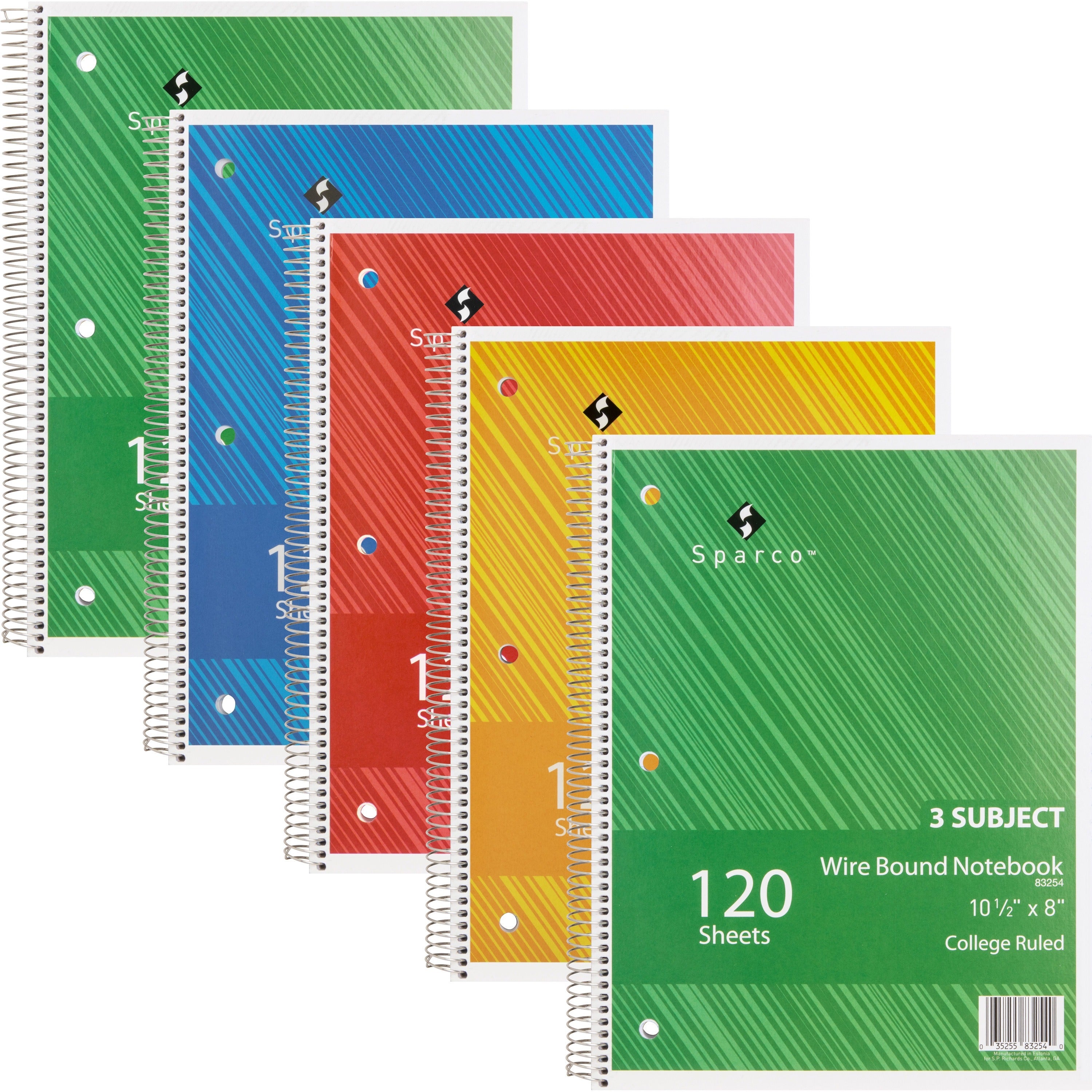 sparco-wire-bound-college-ruled-notebook-120-sheets-wire-bound-college-ruled-unruled-margin-16-lb-basis-weight-8-x-10-1-2-assorted-paper-assortedchipboard-cover-resist-bleed-through-subject-stiff-cover-stiff-back-6-bundle_spr83254bd - 1