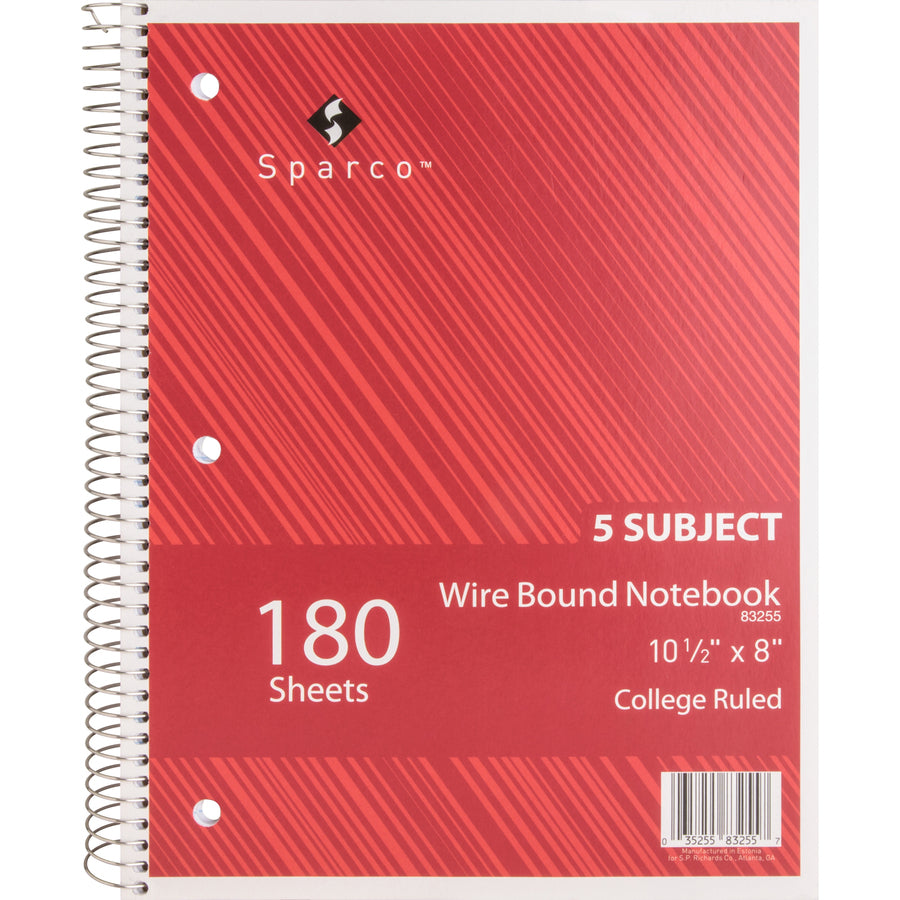 sparco-wirebound-college-ruled-notebooks-180-sheets-wire-bound-college-ruled-unruled-margin-8-x-10-1-2-assorted-paper-assortedchipboard-cover-resist-bleed-through-subject-stiff-back-stiff-cover-5-bundle_spr83255bd - 3