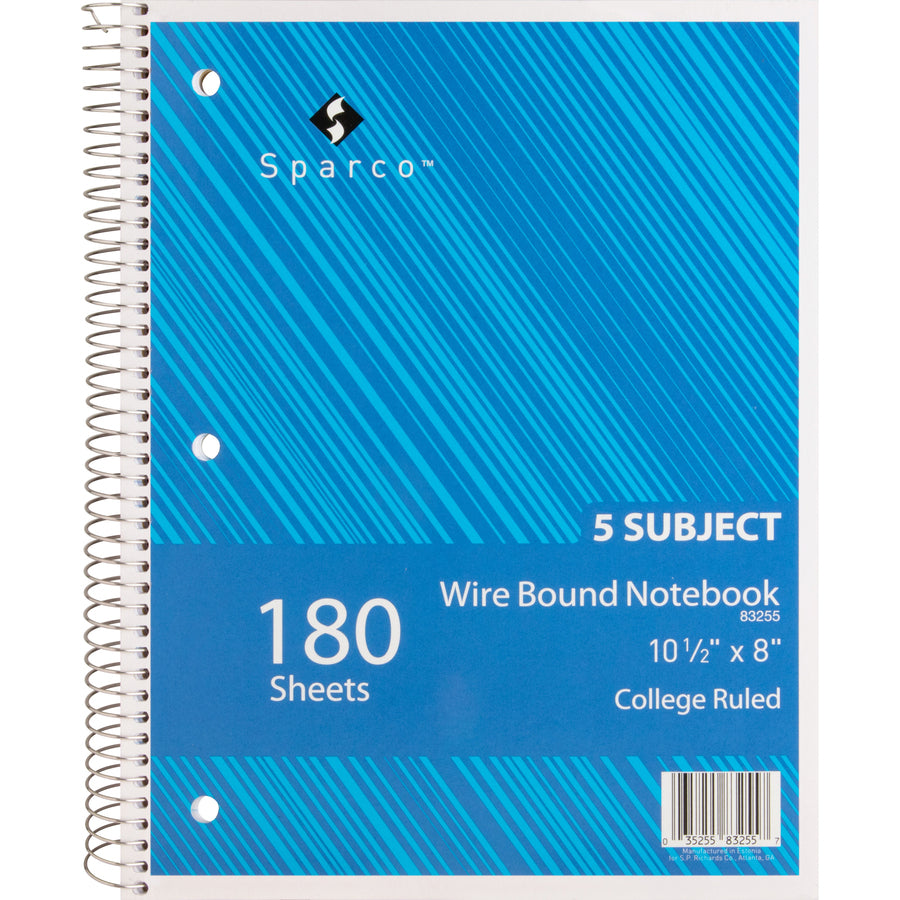 sparco-wirebound-college-ruled-notebooks-180-sheets-wire-bound-college-ruled-unruled-margin-8-x-10-1-2-assorted-paper-assortedchipboard-cover-resist-bleed-through-subject-stiff-back-stiff-cover-5-bundle_spr83255bd - 8