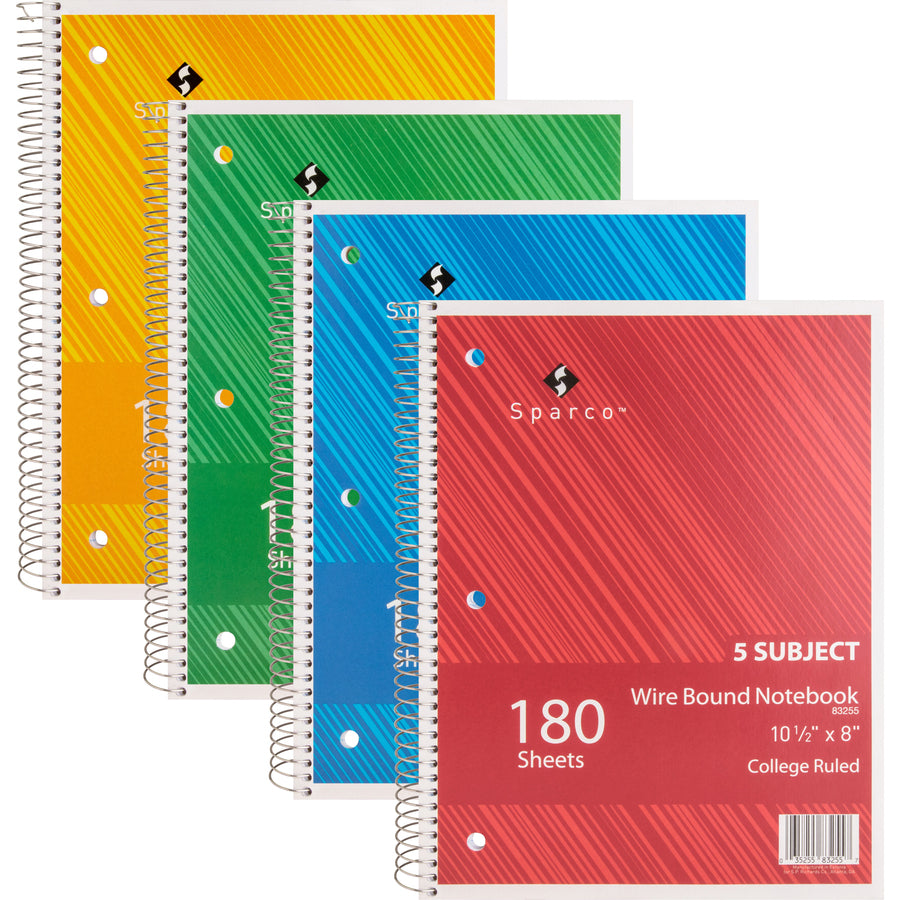sparco-wirebound-college-ruled-notebooks-180-sheets-wire-bound-college-ruled-unruled-margin-8-x-10-1-2-assorted-paper-assortedchipboard-cover-resist-bleed-through-subject-stiff-back-stiff-cover-5-bundle_spr83255bd - 4