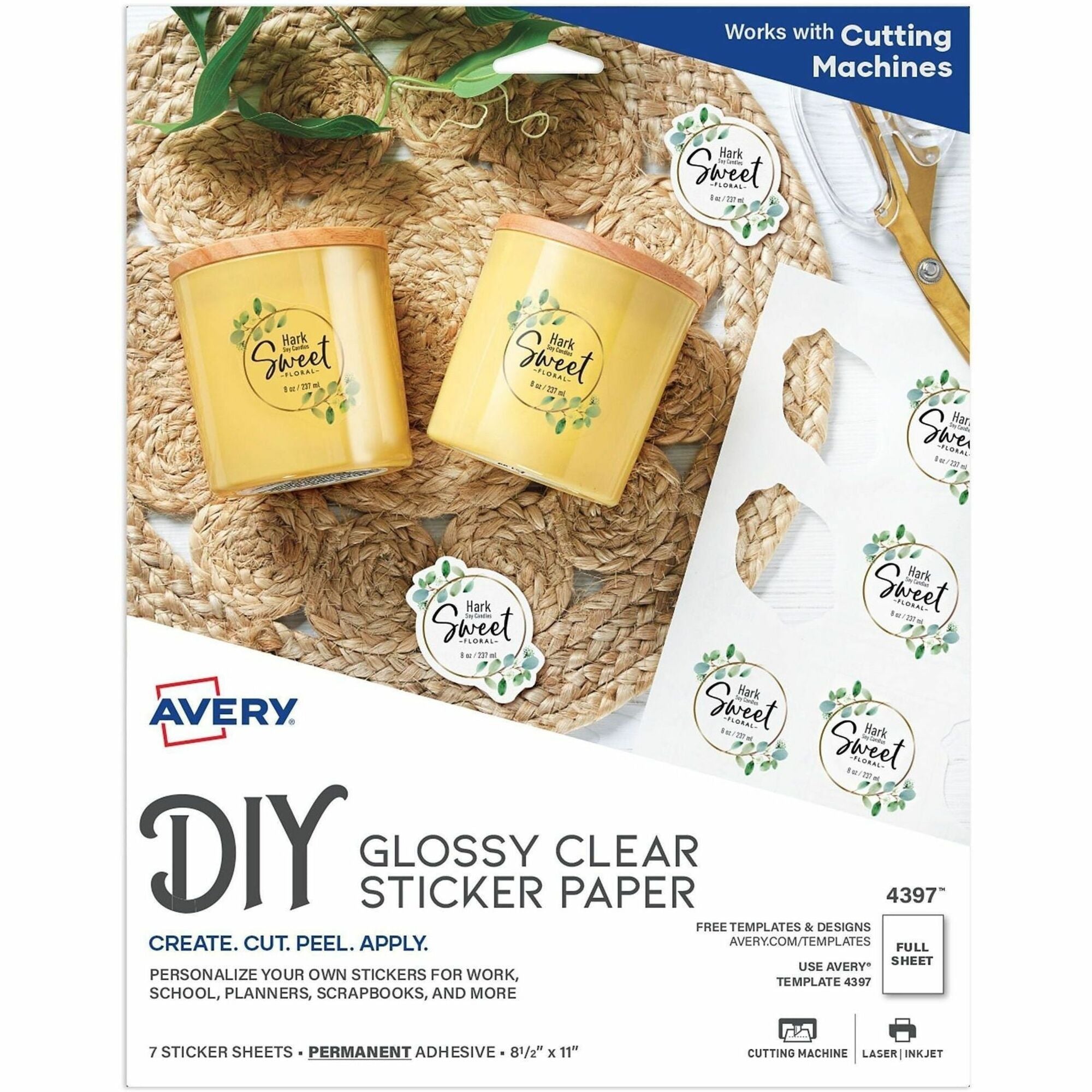 Avery Permanent Sticker Paper - Letter - 8 1/2" x 11" - 6 / Carton - Printable, Permanent, Print-to-the-edge, Acid-free, Lignin-free - Glossy, Clear