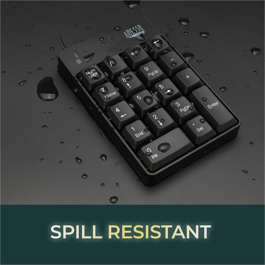 Spill-Resistant 18-Key Numeric Keypad, Black