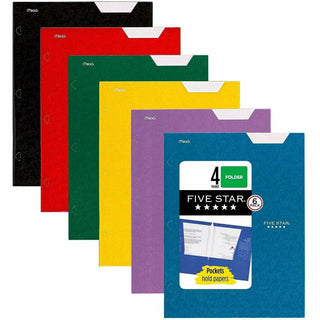 FIVE STAR Letter Pocket Folder - 8 1/2" x 11" - 4 Internal Pocket(s) - Assorted - 6 / Pack