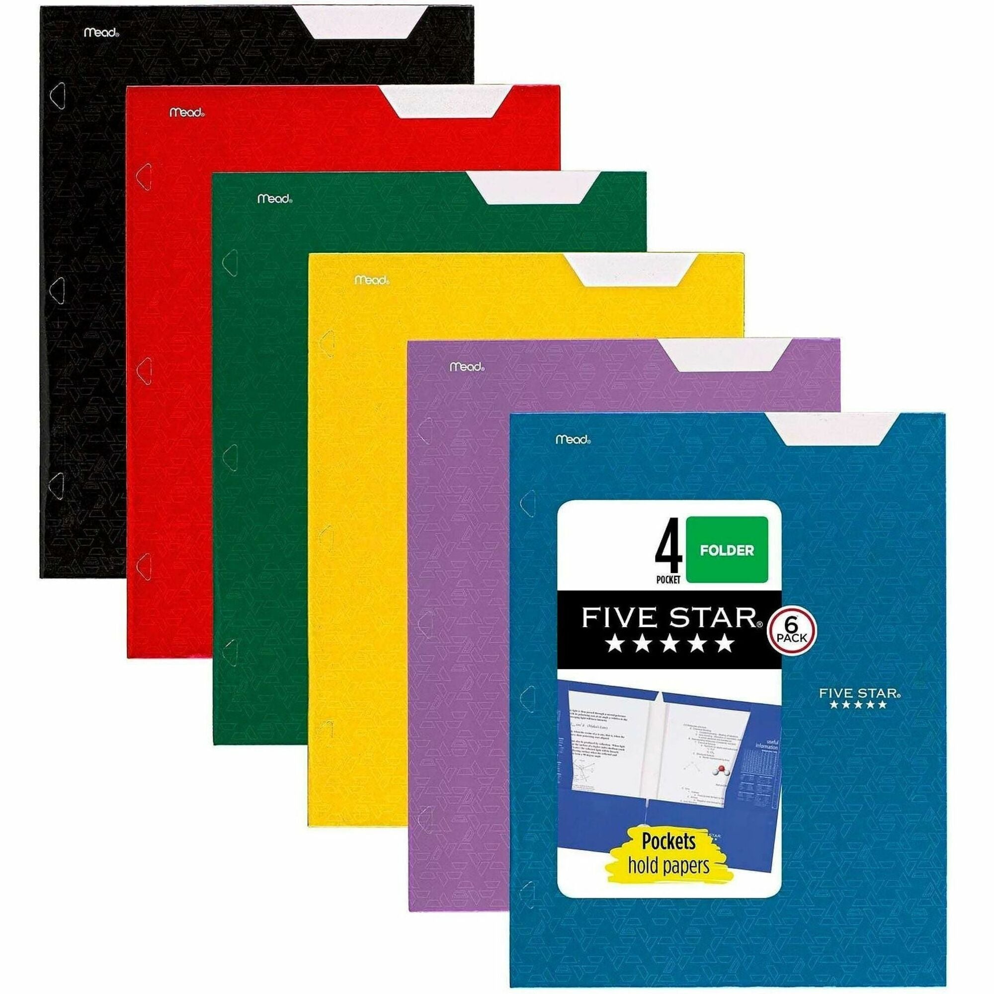FIVE STAR Letter Pocket Folder - 8 1/2" x 11" - 4 Internal Pocket(s) - Assorted - 6 / Pack