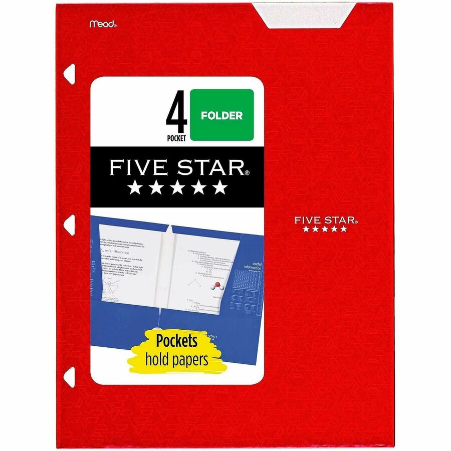 FIVE STAR Letter Pocket Folder - 8 1/2" x 11" - 4 Internal Pocket(s) - Assorted - 6 / Pack