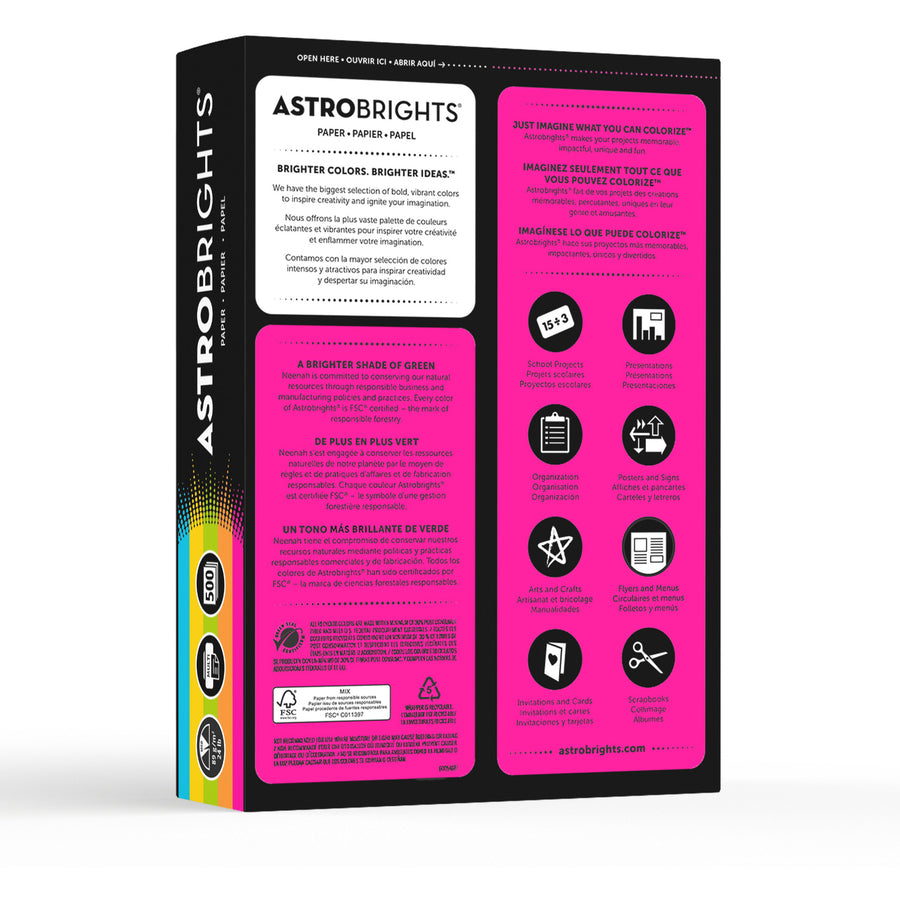 Color Paper -"Bright" Assortment, 24 lb Bond Weight, 8.5 x 11, Assorted Bright Colors, 500/Ream