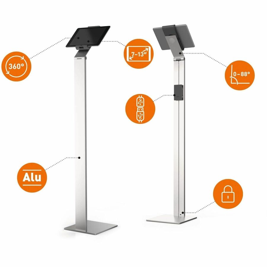 Floor Stand Tablet Holder, Silver/Charcoal Gray
