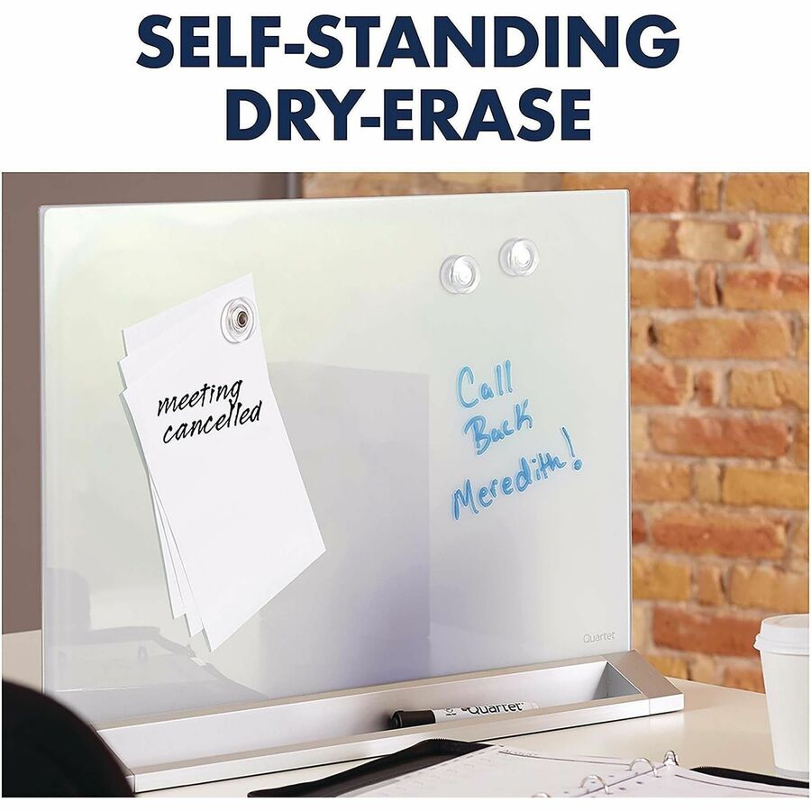 Desktop Magnetic Glass Dry-Erase Panel, 23 x 17, White Surface