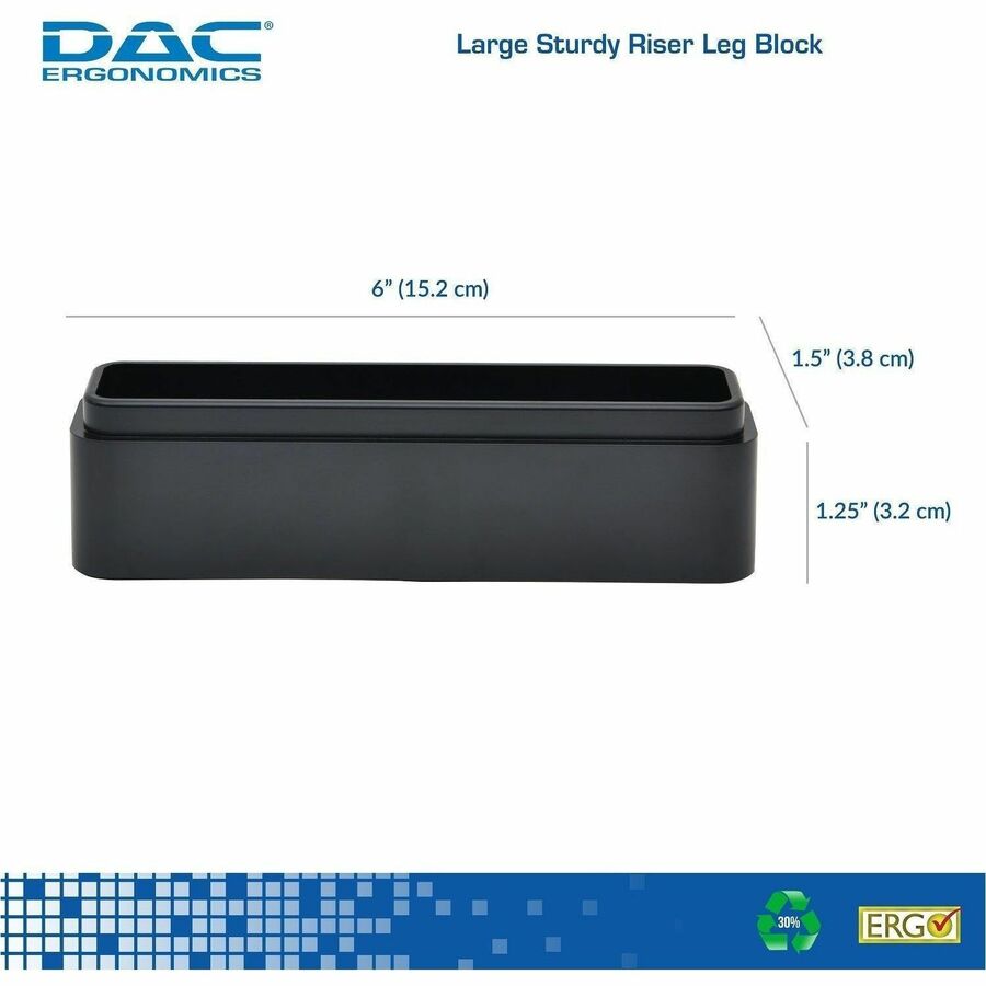 DAC Monitor Riser Leg Blocks - 6" Width x 1.5" Depth x 1.2" Height - Stackable, Comfortable - Black