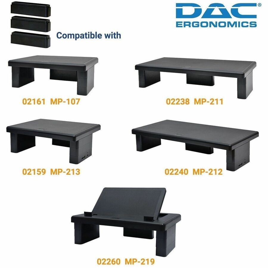 DAC Monitor Riser Leg Blocks - 6" Width x 1.5" Depth x 1.2" Height - Stackable, Comfortable - Black