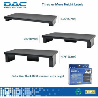 DAC Stax Ergonomic Height Adjustable Ultra Wide Monitor Stand - 66 lb Load Capacity - 4.8" Height x 22" Width x 10.5" Depth - Plastic - Black - TAA Compliant