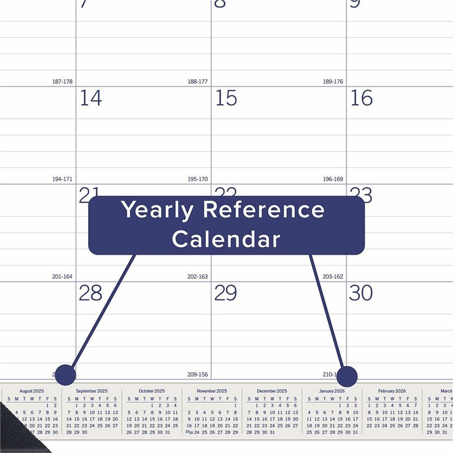 Academic Monthly Desk Pad Calendar, 22 x 17, White/Blue/Gray Sheets, Black Binding/Corners, 13-Month (July-July): 2023-2024