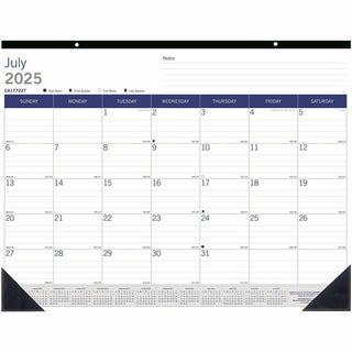 Academic Monthly Desk Pad Calendar, 22 x 17, White/Blue/Gray Sheets, Black Binding/Corners, 13-Month (July-July): 2023-2024