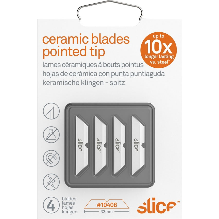 Slice Pointed Tip Ceramic Cutter Blades - 1.30" Length - Pointed Tip, Rust Resistant, Dual-sided, Non-magnetic, Non-conductive, Reversible, Non-sparking - Zirconium Oxide - 4 / Pack - White - 3