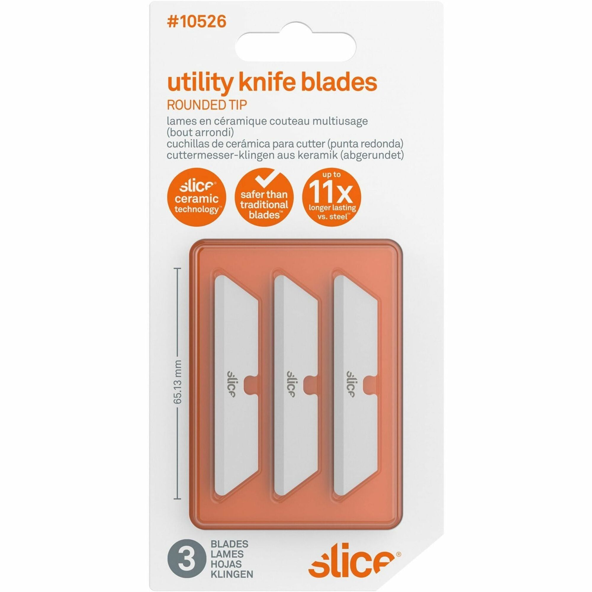 Slice Rounded Tip Ceramic Utility Blades - 2.60" Length - Non-conductive, Non-magnetic, Rust Resistant, Reversible, Non-sparking - Zirconium Oxide - 3 / Pack - White