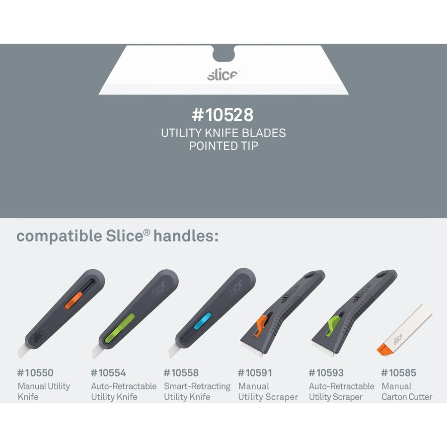 Slice Pointed Tip Ceramic Utility Blades - 2.60" Length - Pointed Tip, Non-conductive, Non-magnetic, Reversible, Retractable, Rust Resistant, Non-sparking - Zirconium Oxide - 3 / Pack - White
