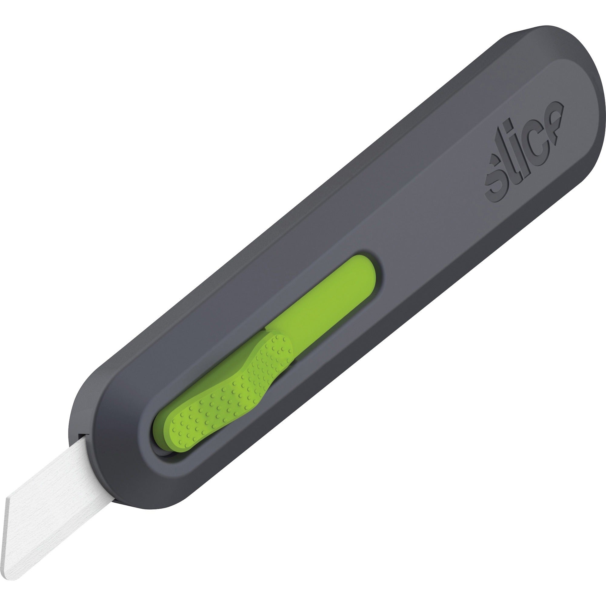 slice-auto-retract-utility-knife-ceramic-blade-retractable-non-sparking-non-conductive-rust-free-blade-durable-ambidextrous-comfortable-glass-filled-nylon-stainless-steel-zirconia-carbon-steel-gray-green-61-length-1-each_sli10554 - 1