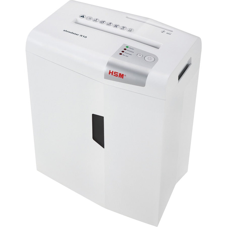 HSM shredstar X10 - 3/16" x 1 1/8" + Sep. CD Cutting Unit - Particle Cut - 10 Per Pass - for shredding CD, DVD, Paper, Staples, Paper Clip, Credit Card - 0.188" x 1.125" Shred Size - P-4/O-1/T-2/E-2/F-1 - 8.66" Throat - 5.30 gal Wastebin Capacity - W