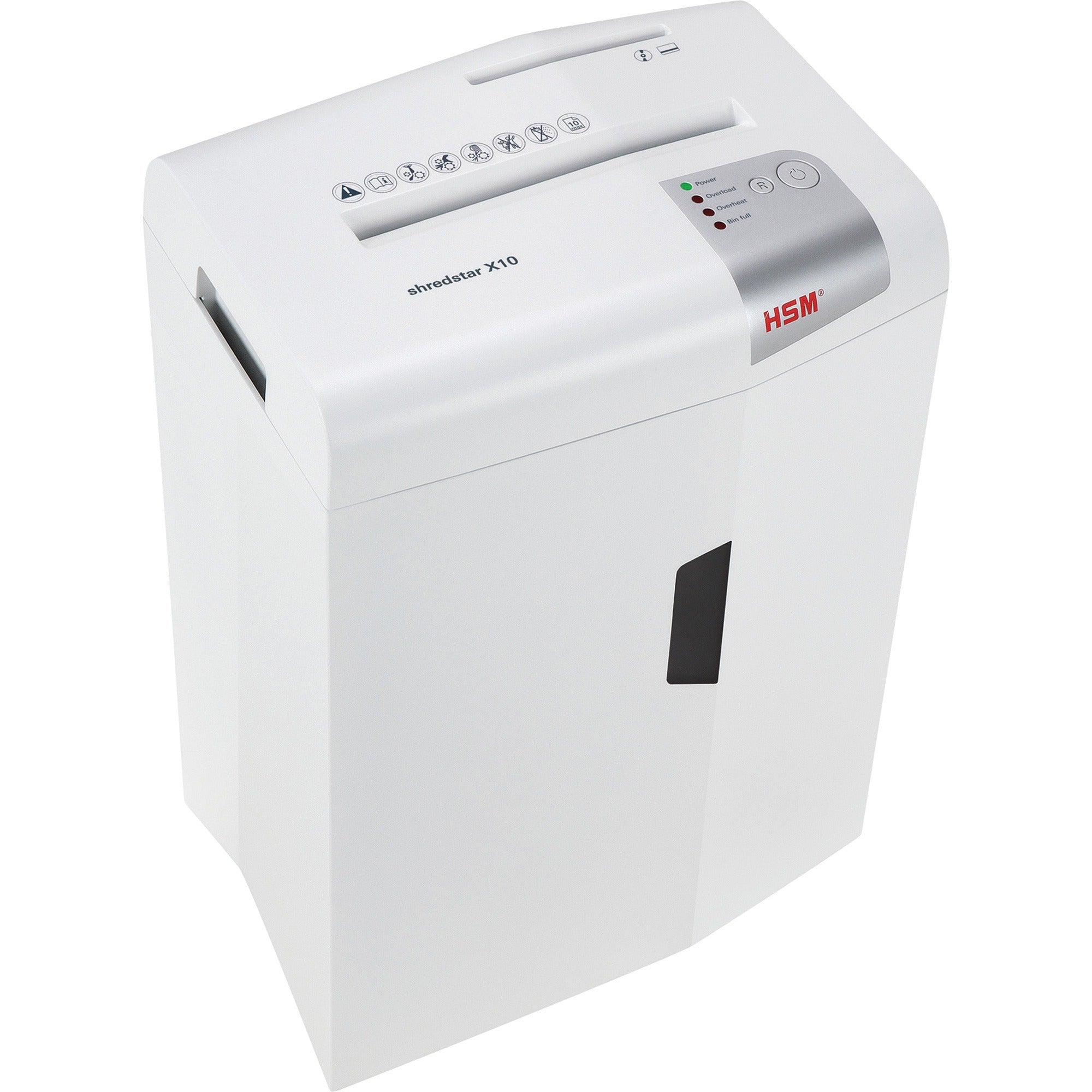 HSM shredstar X10 - 3/16" x 1 1/8" + Sep. CD Cutting Unit - Particle Cut - 10 Per Pass - for shredding CD, DVD, Paper, Staples, Paper Clip, Credit Card - 0.188" x 1.125" Shred Size - P-4/O-1/T-2/E-2/F-1 - 8.66" Throat - 5.30 gal Wastebin Capacity - W