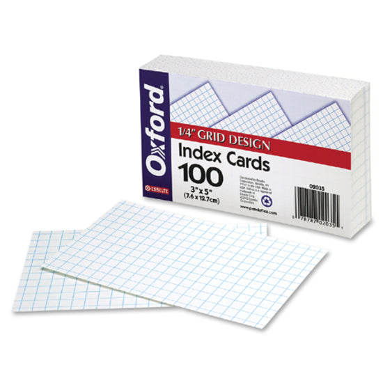 Oxford Graph Index Cards - 3" x 5" - 90 lb Basis Weight - 100 / Pack - Sustainable Forestry Initiative (SFI) - White - 