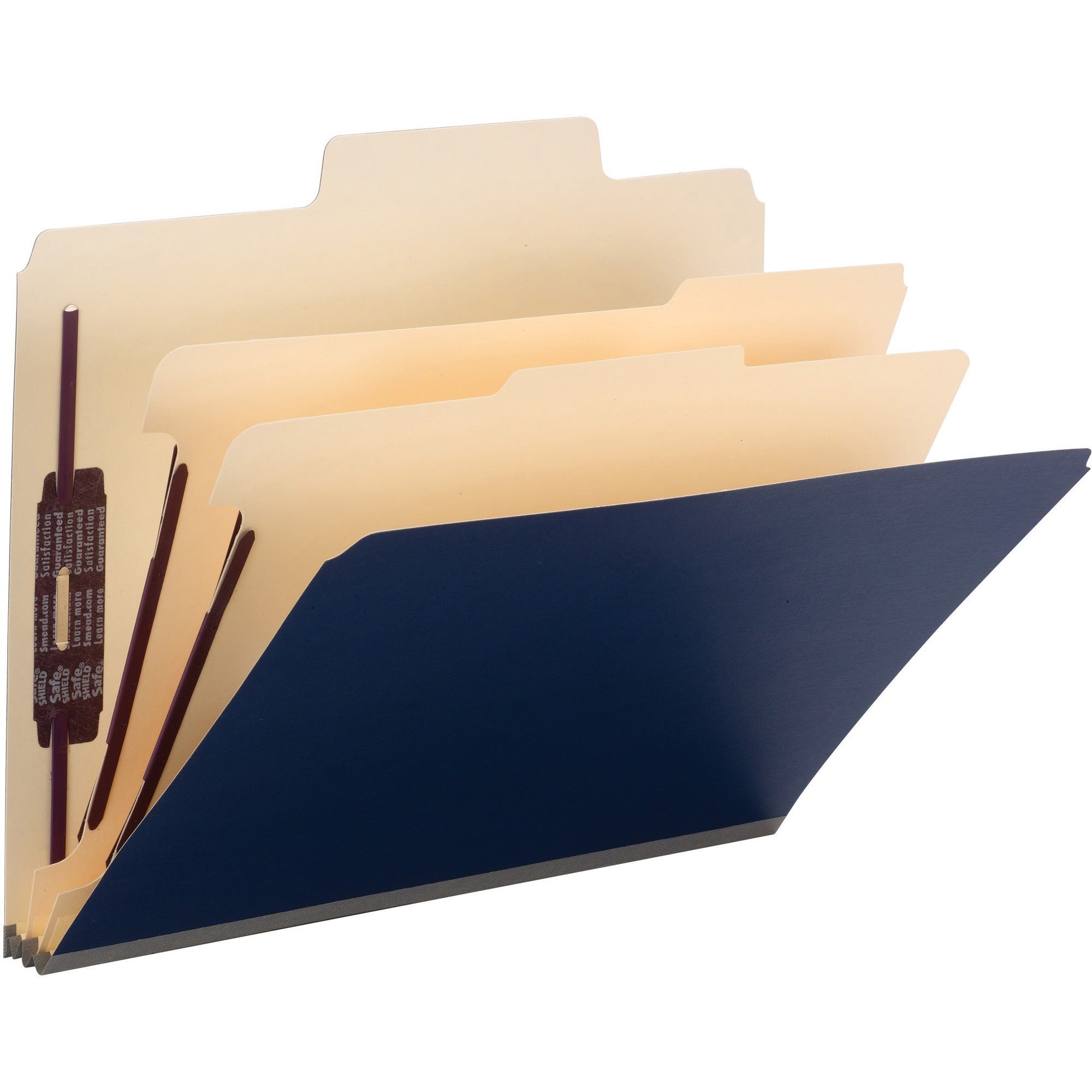 SuperTab Classification Folders, Six SafeSHIELD Fasteners, 2" Expansion, 2 Dividers, Letter Size, Dark Blue, 10/Box
