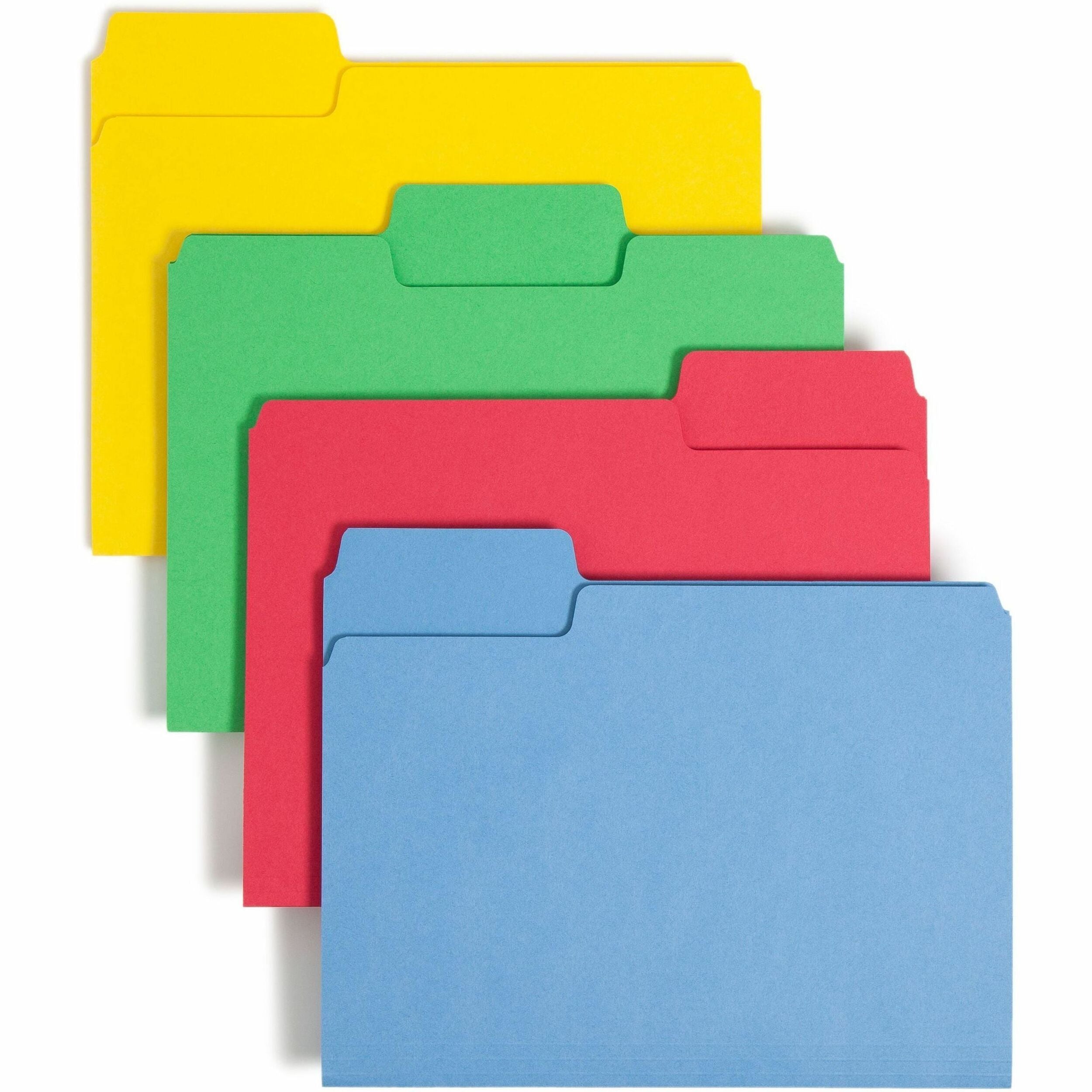 SuperTab Colored File Folders, 1/3-Cut Tabs: Assorted, Letter Size, 0.75" Expansion, 11-pt Stock, Color Assortment 1, 24/Pack