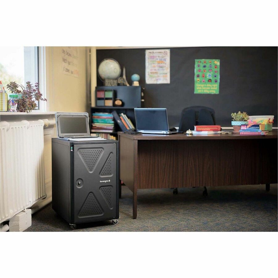 Kensington AC12 Security Charging Cabinet - Universal Device - 4 Casters - x 16.5" Width x 23.2" Depth x 28.1" Height - Black - For 12 Devices - 1 Each