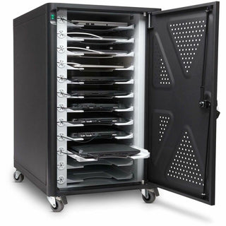 Kensington AC12 Security Charging Cabinet - Universal Device - 4 Casters - x 16.5" Width x 23.2" Depth x 28.1" Height - Black - For 12 Devices - 1 Each