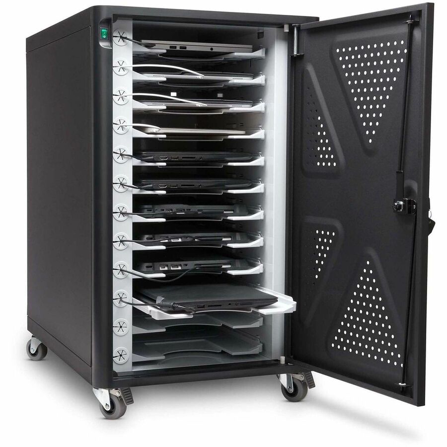 Kensington AC12 Security Charging Cabinet - Universal Device - 4 Casters - x 16.5" Width x 23.2" Depth x 28.1" Height - Black - For 12 Devices - 1 Each